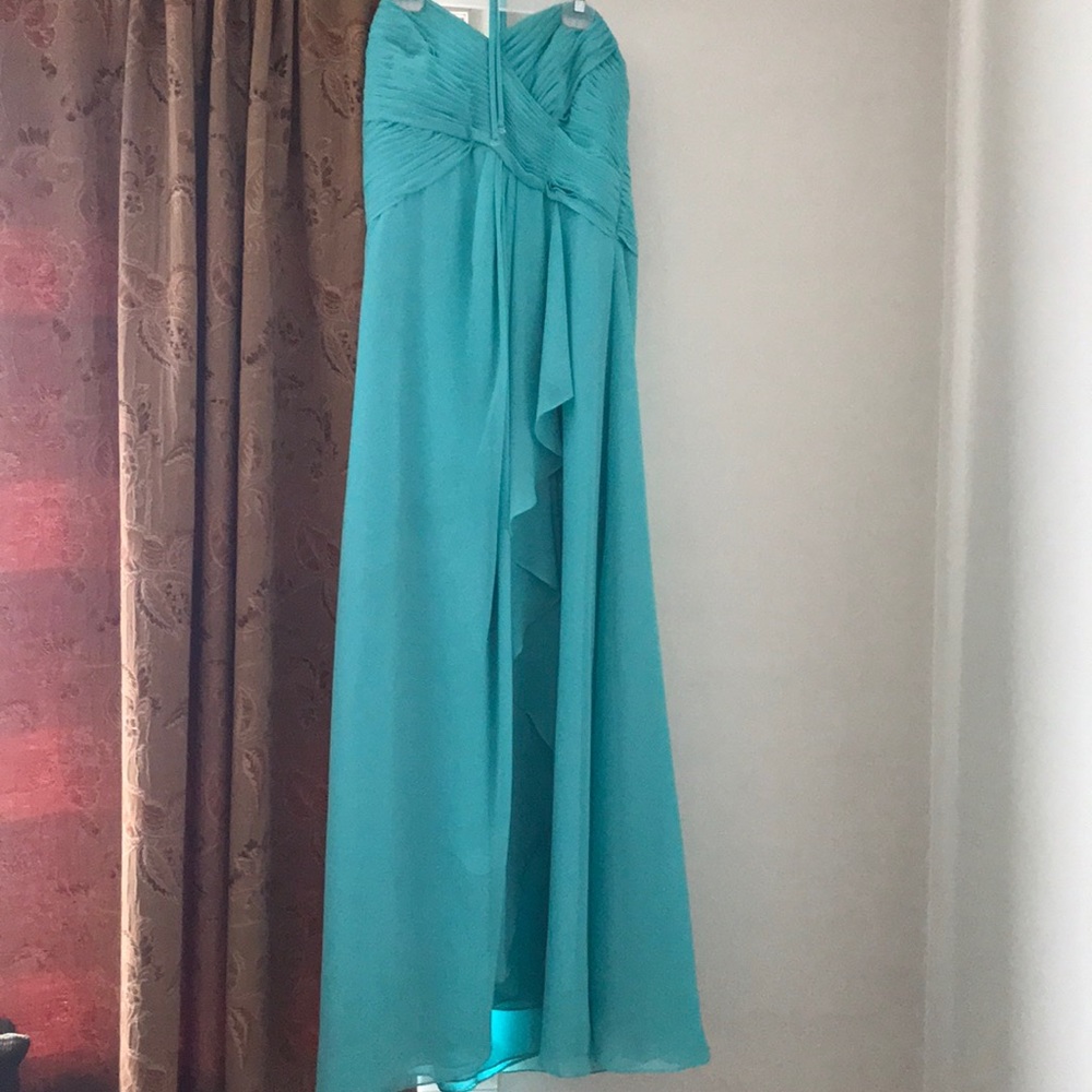 Strapless aqua gown